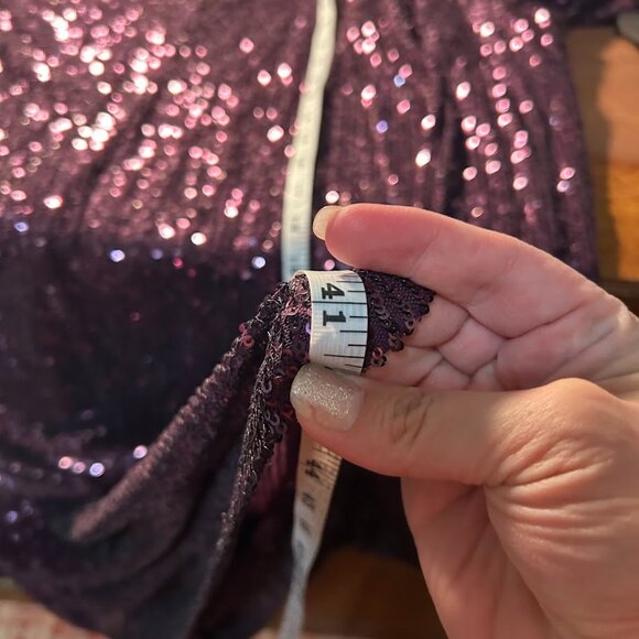 R&M Richard Short Plum Purple Sequin Mini Dress with Bell Batwing Sleeves 22W 22 - Picture 13 of 13